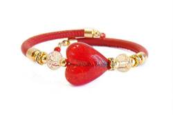 VENEZIA CLASSICA - Damen-Armband mit Herz aus Muranoglas mit 24k Blattgold und Leder, Rot von VENEZIA CLASSICA