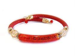 VENEZIA CLASSICA - Damen-Armband mit Perle Tube aus Muranoglas und echtem Toskana Leder, mit Silber oder Goldblatt, Rot von VENEZIA CLASSICA