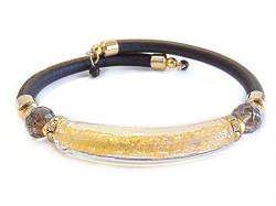 VENEZIA CLASSICA - Damen-Armband mit Perle Tube aus Muranoglas und echtem Toskana Leder, mit Silber oder Goldblatt, Schwarz/Gold von VENEZIA CLASSICA