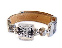 VENEZIA CLASSICA - Damen-Armband mit Perlen aus Muranoglas und echtem Toskana Leder, Kollektion Kate, mit Gold oder Silberblatt, Schwarz von VENEZIA CLASSICA