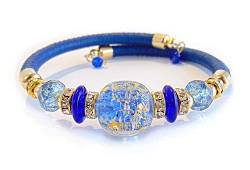 VENEZIA CLASSICA - Damen-Armband mit Perlen aus Muranoglas und echtes Leder, Kollektion Diana, blau von VENEZIA CLASSICA