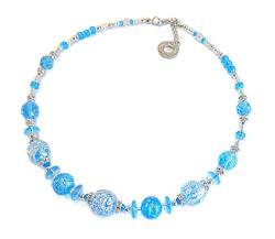 VENEZIA CLASSICA - Damen-Halskette mit Perlen aus Muranoglas, Kollektion Diana, hellblau mit Blatt aus Silber von VENEZIA CLASSICA
