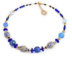 VENEZIA CLASSICA - Damen Halskette mit echte Murano Glas Perlen, Kollektion Diana, Blau mit 24kt Blattgold, handgemacht in Italien von VENEZIA CLASSICA