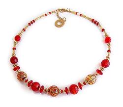 VENEZIA CLASSICA - Damen Halskette mit echte Murano Glas Perlen, Kollektion Diana, Rot mit 24kt Blattgold, handgemacht in Italien von VENEZIA CLASSICA