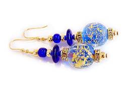VENEZIA CLASSICA - Damen-Ohrringe mit Perlen aus Muranoglas, Kollektion Diana, mit Blatt aus Gold, Blau von VENEZIA CLASSICA