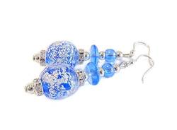 VENEZIA CLASSICA - Damen-Ohrringe mit Perlen aus Muranoglas, Kollektion Diana, mit Silberblatt, Blau von VENEZIA CLASSICA