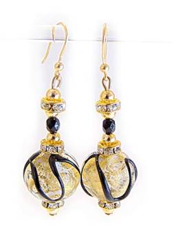 Venezia Classica - Damen-Ohrringe mit Perlen aus Muranoglas, Kollektion Aida, Blattgold 24 Kt, Schwarz Gold von VENEZIA CLASSICA