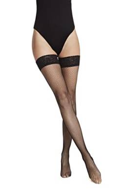 VENEZIANA NUOVA Netzstrümpfe Halterlos - Fishnet Stockings - Halterlose Strümpfe Damen Sexy - Stay Ups - Kniestrümpfe Damen - Overknees Strümpfe Damen - mit Spitze 7 cm Breit - Schwarz XS/S von VENEZIANA NUOVA