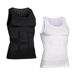 VENI MASEE Men es Body Shaper Schlankheits Weste, Männer elastische Formung Weste thermische Kompression Basisschicht schlank Kompression Muskel-Tank Shapewear (Z-Black Tank Top + White Tank Top, M) von VENI MASEE