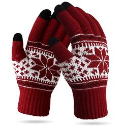 VENI MASEE Winter Touchscreen Handschuhe Schnee Blume Druck halten warm für Frauen und Männer (Damen Schneerot) von VENI MASEE