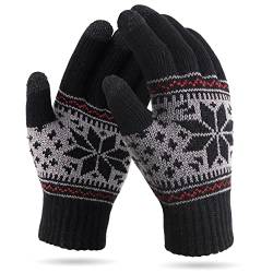 VENI MASEE Winter Touchscreen Handschuhe Schnee Blume Druck halten warm für Frauen und Männer (Damen Schneeschwarz) von VENI MASEE