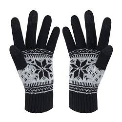 Winter-Touchscreen-Handschuhe mit Schnee-Blumendruck, halten warm für Damen und Herren, A1-Männer Schwarz, Einheitsgröße von VENI MASEE