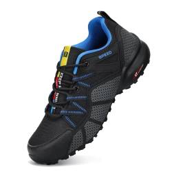 VENROXX Traillaufschuhe Herren Trailrunning Schuhe Wanderschuhe Atmungsaktiv Leicht Laufschuhe Sportschuhe rutschfeste Outdoor Trekkingschuhe, Schwarz & Blau, 44 von VENROXX