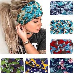VENUSTE Breite Stirnbänder für Damenhaar, modische geknotete Stirnbänder für Erwachsene und Frauen, Haar-Accessoires, 6 Stück (Blumenmuster) von VENUSTE