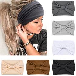 VENUSTE Neutrale Breite Stirnband Damen, Modische Knoten-Stirnbänder für Erwachsene Frauen, Haar-Accessoires, 6 Stück von VENUSTE