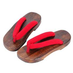 Clogs Hausschuhe,Japanische Clogs Sandalen Holzschuhe Traditionelle Japanische Stile Geta Sommer Runder Pantoffel Samurai rutschfest Flip-Flops für Frauen Männer(Size:EU 41,Color:Rot+B) von VENYAA