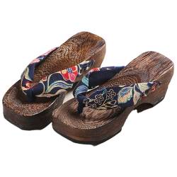 Flip Flops Japanische Clog Sandalen,Frauen Clogs Pantoffeln,Gebrannte Tung Holzschuhe,rutschfeste und Verschleißfeste Holzschuhe,mit Einer Höhe Von 5.5CM(Size:EU 36,Color:Lila) von VENYAA