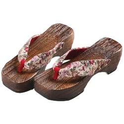 Flip Flops Japanische Clog Sandalen,Frauen Clogs Pantoffeln,Gebrannte Tung Holzschuhe,rutschfeste und Verschleißfeste Holzschuhe,mit Einer Höhe Von 5.5CM(Size:EU 36,Color:Pink) von VENYAA