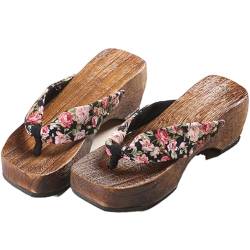 Flip Flops Japanische Clog Sandalen,Frauen Clogs Pantoffeln,Gebrannte Tung Holzschuhe,rutschfeste und Verschleißfeste Holzschuhe,mit Einer Höhe Von 5.5CM(Size:EU 36,Color:Schwarz) von VENYAA