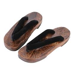 Holz Clogs Hausschuhe,Japanische Geta Sandalen rutschfest Schlappen Strandschuhe Weich Sommer Herren und Damen Rundkopf Massivholz Clogs Flip-Flops (Size:EU 38,Color:Schwarz) von VENYAA