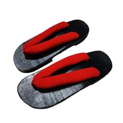 Japan Traditionellen Schuhe Geta Männer Sandalen rutschfest Schlappen Strandschuhe Weich Sommer Herren und Damen Rundkopf Massivholz Clogs Hausschuhe(Size:EU 45,Color:Rot+A) von VENYAA