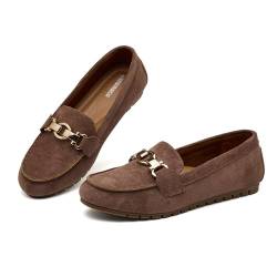 VERDASCO Flache Damen-Schuhe, bequeme Schlupfschuhe, Mokassin, Penny-Loafer für Damen, Braun, 42 EU von VERDASCO