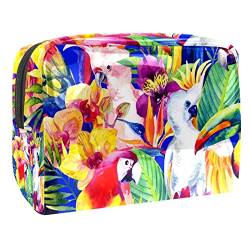 Aquarell Papageien mit tropischen Blumen Exotisches Muster Schminkpinsel Beauty Bag Organizer Kosmetiktasche von VERED