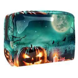 Halloween-Kürbis-Mond-Landschaft Kosmetiktasche Portable Kosmetiktaschen für Frauen Mädchen von VERED