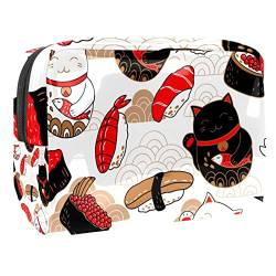 Niedliche japanische Katze Sushi Fisch Kosmetiktasche Zipper Pouch Kosmetiktasche für Business Travel Work von VERED