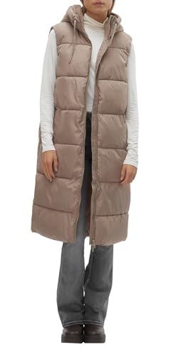 VERO MODA Damen 3/4-lange Steppweste VMLigaane mit Kapuze 10298757 Taupe Gray L von VERO MODA