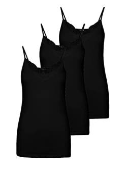 VERO MODA Damen 3er-Pack Spaghetti-Träger Top Oberteil Lingerie Shirt Spitze, Farbe:Schwarz, Größe:L von VERO MODA