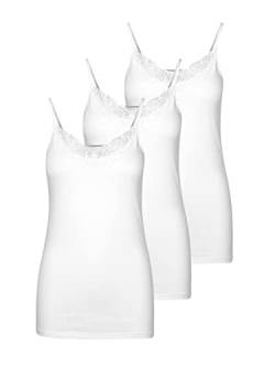 VERO MODA Damen 3er-Pack Spaghetti-Träger Top Oberteil Lingerie Shirt Spitze, Farbe:Weiß, Größe:L von VERO MODA