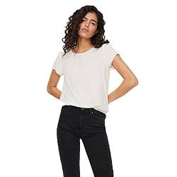 VERO MODA Damen Basic T-Shirt Kurzarm Rundhals Top Langes Einfarbiges Oberteil VMBECCA, Farben:Creme, Größe:XL von VERO MODA