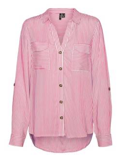 VERO MODA Damen Blusen Hemd Leger mit Brusttaschen Regular Stretch 3/4 Arm Top Oberteil, Farben:Pink, Größe:L von VERO MODA