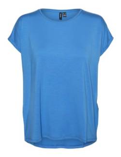 VERO MODA Damen Einfarbiges Stretch T-Shirt Basic Rundhals Top Oberteil Tief Angesetzte Schultern VMAVA, Farben:Blau-4, Größe:XL von VERO MODA