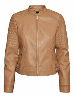 VERO MODA Damen Kunstlederjacke VMLove Damenjacke im Biker-Style Short 10256018 tigers eye M von VERO MODA