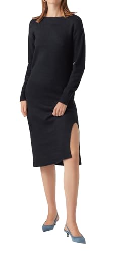 VERO MODA Damen Maxi Strickkleid VMLefile gestricktes Damenkleid mit Seitenschlitz 10291689 Black S von VERO MODA