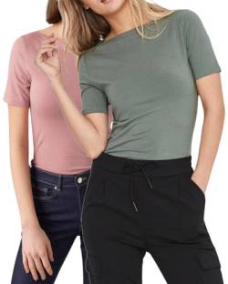 VERO MODA Damen Panda Top T-Shirt im Doppelpack (S, Doppelpack Rosa+Grün) von VERO MODA