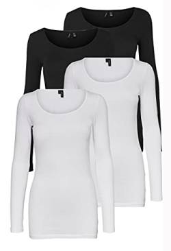 VERO MODA Damen VMMAXI My LS Soft Long U-Neck 4 Pack, Black/Black + Bright White + B, M von VERO MODA