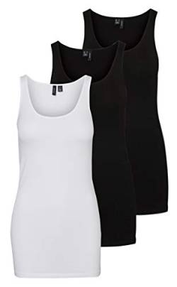 VERO MODA Damen VMMAXI My Soft Long Tank TOP GA 3P 10229554, Black/Black & Bright White, XS von VERO MODA