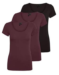 VERO MODA Damen VMMAXI My Soft SS U-Neck GA 3PACK 10247489, Port Royale/Port Royale & BLAC, M von VERO MODA