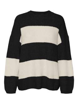 VERO MODA Damen VMNATAHLIE LS O-Neck Pullover GA NOOS Strickpullover, Black/Stripes:Birch, S von VERO MODA