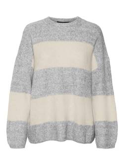 VERO MODA Damen VMNATAHLIE LS O-Neck Pullover GA NOOS Strickpullover, Light Grey Melange/Stripes:Birch, L von VERO MODA