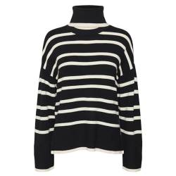 VERO MODA Damen VMSABA LS Rollneck GA NOOS Pullover, Black/Stripes:Birch, L von VERO MODA