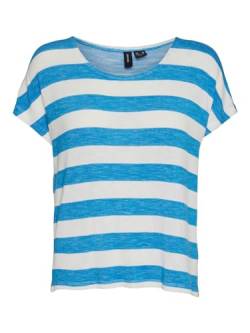 VERO MODA Damen VMWIDE Stripe S/L GA JRS Top, Ibiza Blue/Stripes:Snow White, Small von VERO MODA