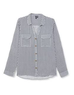 VERO MODA Damen Vmbumpy L/S Shirt New Noos Tll Bluse, Snow White/Stripes:india Ink, XL Tall EU von VERO MODA