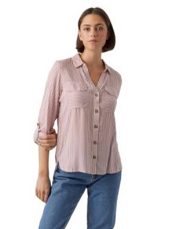 VERO MODA Damen Blusen Hemd Leger mit Brusttaschen Regular Stretch 3/4 Arm Top Oberteil, Farben:Rosa, Größe:L von VERO MODA