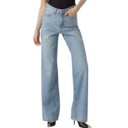 VERO MODA Straight Fit Jeans Stone Washed Denim Hose High Waist Schlag Pantsl VMTESSA, Farben:Hellblau,Größe Damen:W28 L30,Z - Länge L30/32/34/36/38:L30 von VERO MODA