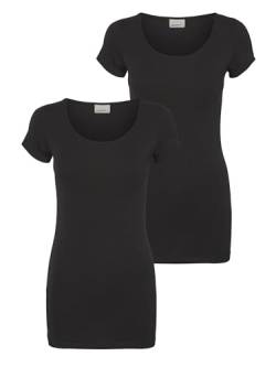 Vero Moda Damen VMMAXI My Soft SS Long U-Neck GA 2 PCK T-Shirt, Black/Pack:Black, XS von VERO MODA