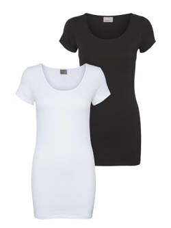 Vero Moda Damen VMMAXI My Soft SS Long U-Neck GA 2 PCK T-Shirt, Bright White/Pack:Black, M von VERO MODA